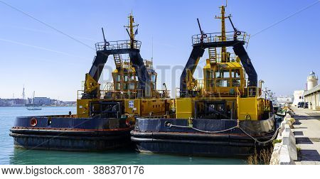Two Tugs Boat Stands Ready To Help Ships In The Port Of Bari
