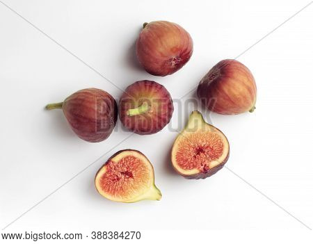 Fresh Fig Fruit. Slices. Isolated On White Background. Top View