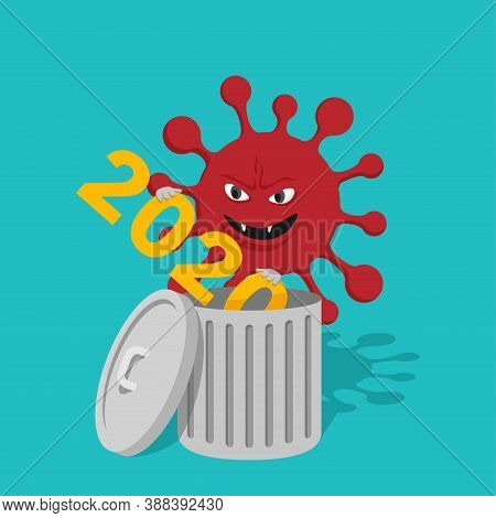 Covid-19 Destroys 2020 Concept - Evil  Grinning Comic Virus Throws This Year Into Thrash Bin - Vecto