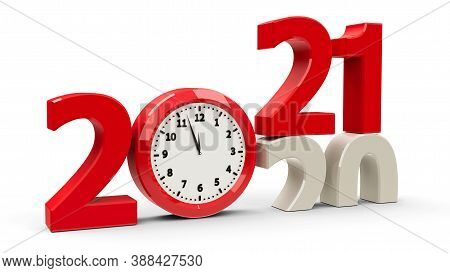 2020-2021 Change With Clock Dial Represents Coming New Year 2021, Three-dimensional Rendering, 3d Il