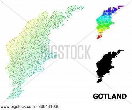 Pixel Spectral, And Solid Map Of Gotland Island, And Black Name. Vector Structure Is Created From Ma
