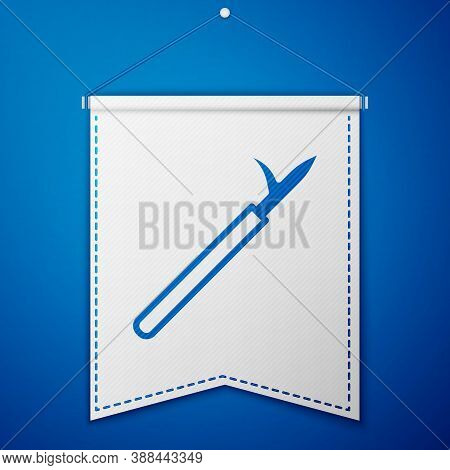 Blue Metal Pike Pole With Wooden Handle Icon Isolated On Blue Background. Spear, Pickaxe, Hook Hand 