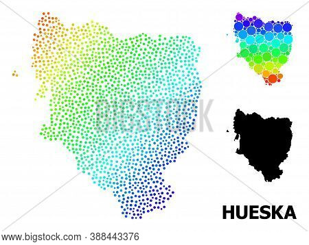 Dotted Spectrum, And Monochrome Map Of Hueska Province, And Black Title. Vector Structure Is Created