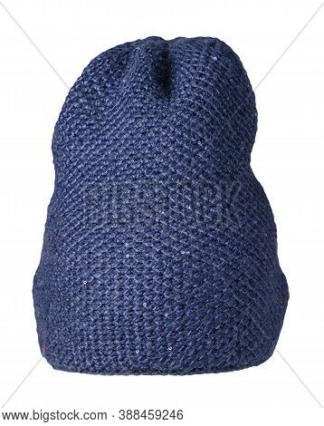 Womens Blue Hat . Knitted Hat Isolated On White Background.