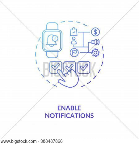 Enable Notifications Concept Icon. Setup Instruction Idea Thin Line Illustration. Bell Icon. Updates