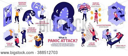 Isometric Panic Attack People Infographics With Human Characters Representing Various Syndromes Dise