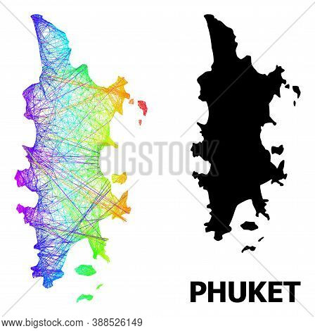 Wire Frame And Solid Map Of Phuket. Vector Structure Is Created From Map Of Phuket With Intersected 