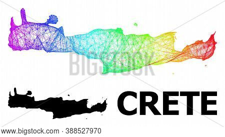 Wire Frame And Solid Map Of Crete Island. Vector Structure Is Created From Map Of Crete Island With 