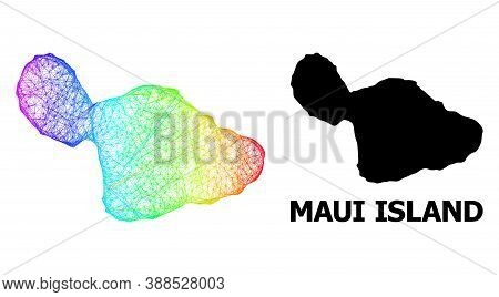 Wire Frame And Solid Map Of Maui Island. Vector Model Is Created From Map Of Maui Island With Inters