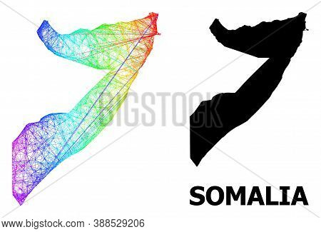Net And Solid Map Of Somalia. Vector Structure Is Created From Map Of Somalia With Intersected Rando