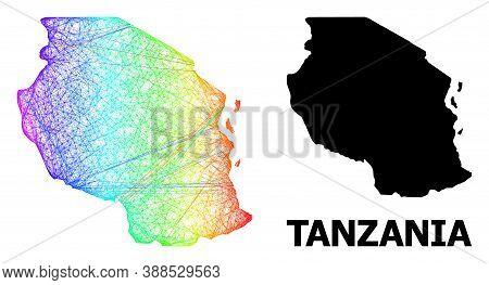 Net And Solid Map Of Tanzania. Vector Model Is Created From Map Of Tanzania With Intersected Random 