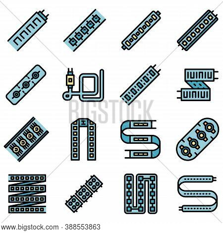Led Strip Lights Icons Set. Outline Set Of Led Strip Lights Vector Icons Thin Line Color Flat On Whi