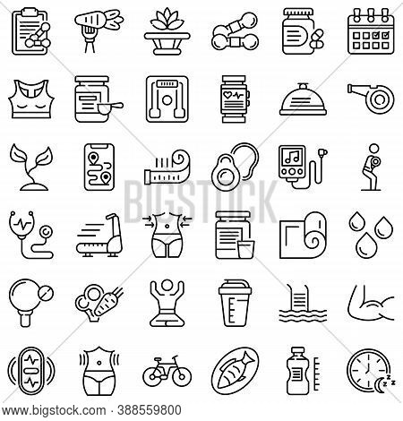Healthy Lifestyle Icons Set. Outline Set Of Healthy Lifestyle Vector Icons For Web Design Isolated O