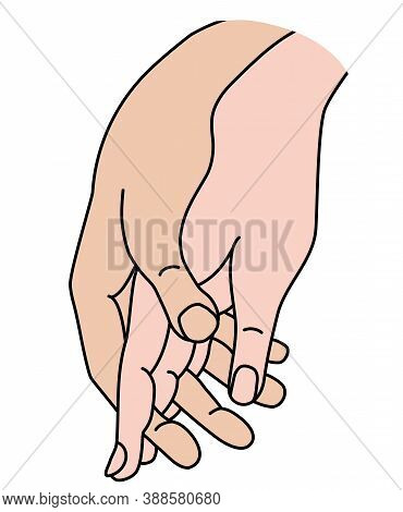 Female And Male Hand. Concept - Tenderness, Love And Passion. Linear Color Hand Drawing. Isolated On