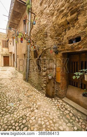 Narow Street At Medieval City Of Collalto Sabino In Abruzzo In Italy