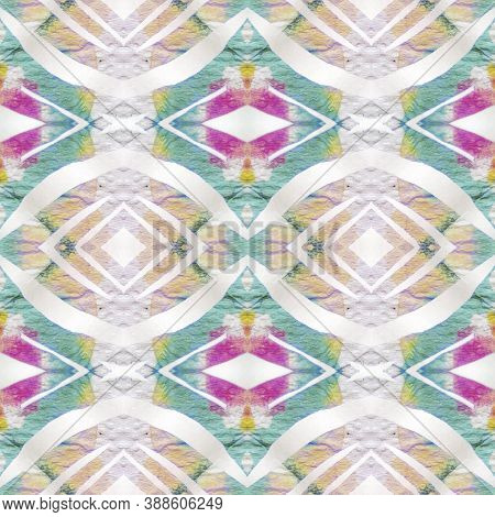Geometric Painting. Repeat Tie Dye Rapport. Ethnic Asian Print. Pastel Blue And Rose Seamless Textur
