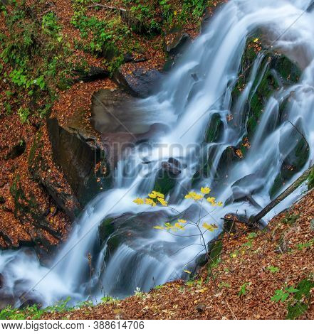 Beautiful Autumn Waterfall. Shypot, Carpathian Mountains, Ukraine