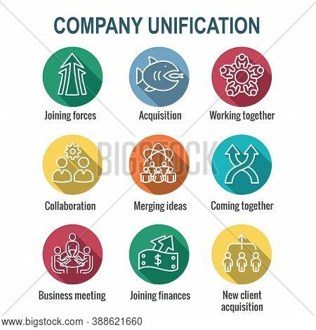 Companies Merging Together, One Buying Out The Other & Icon Set Banner