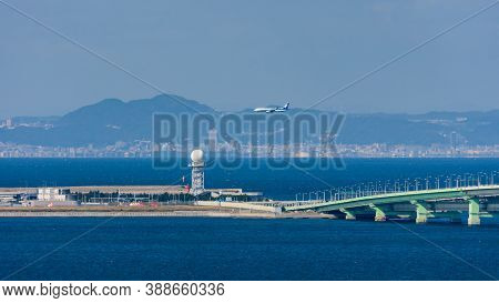 Osaka / Japan - November 16, 2017: Ana Plane Landing At The Kansai International Airport, Artificial