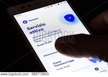 Roma, Italy - October 7 2020: Stop Covid, Immuni App, Official Covid-19 Or Coronavirus Contact Traci