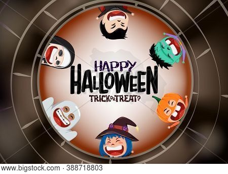 Happy Halloween Vector Character Concept Design. Halloween Text With Cute Characters Like Pumpkin, W
