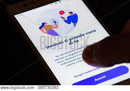 Roma, Italy - October 7 2020: Stop Covid, Immuni App, Official Covid-19 Or Coronavirus Contact Traci