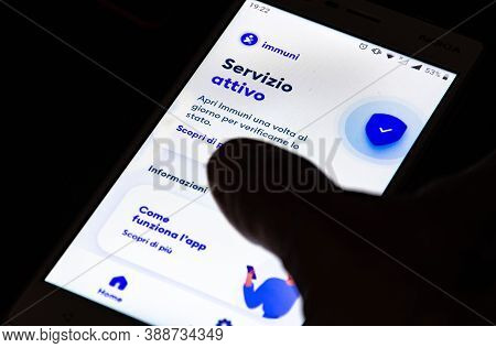 Roma, Italy - October 7 2020: Stop Covid, Immuni App, Official Covid-19 Or Coronavirus Contact Traci