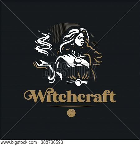 Witch With Fire In Her Hands. A Woman With A Medallion, A Sorceress, In Her Hands A Magic Fire. Gyps