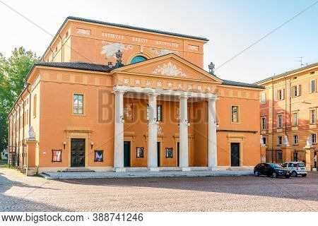Carpi,italy - September 8,2020 - View At The Building Of Theater In Carpi. Carpi Is A Busy Centre Fo
