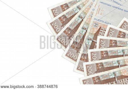 200 Croatian Kuna Bills Lies Isolated On White Background With Copy Space. Rich Life Conceptual Back