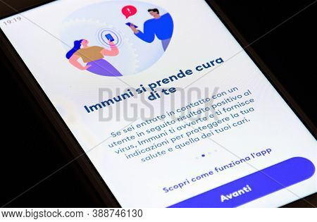 Roma, Italy - October 7 2020: Stop Covid, Immuni App, Official Covid-19 Or Coronavirus Contact Traci