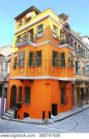 Balat Street Istanbul Turkey, September 05 2019: Colorful Buildings At Balat Street Istanbul Turkey.