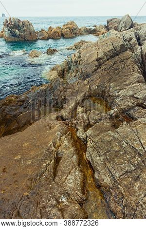 Rock And The Sea, The Rocky Coastline, The Bay Telyakovsky Primorsky Krai, Russia.