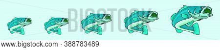 Set Of Bass Fish Cartoon Icon Design Template With Various Models. Vector Illustration Isolated On B