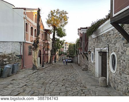 Plovdiv, Bulgaria - September 4, 2020: Street And Nineteenth Century Houses In Architectural And His