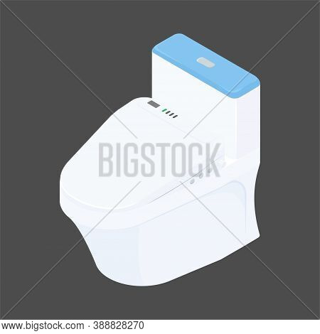 Isometric Toilet Bowl Icon. Vector Illustration Household Loo. Modern White And Blue Color Bathroom 