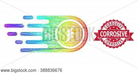 Spectrum Colorful Network Electrical Rush, And Corrosive Scratched Ribbon Stamp Seal. Red Stamp Seal
