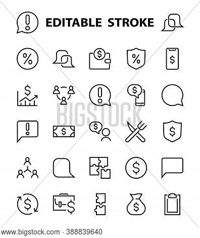 Set Of Business Vector Line Icons. It Contains User Symbols, Dollar Pictograms, Gears, Briefcase, Pu