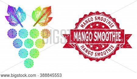 Rainbow Vibrant Wire Frame Grape, And Mango Smoothie Grunge Ribbon Seal Imitation. Red Stamp Seal Ha
