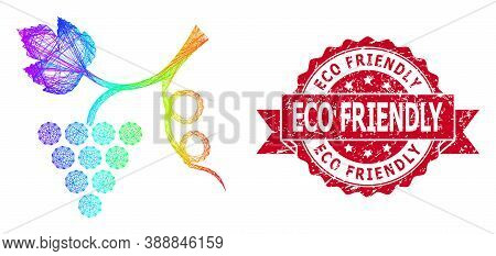 Rainbow Colorful Network Grape Plant, And Eco Friendly Rubber Ribbon Stamp Seal. Red Stamp Has Eco F