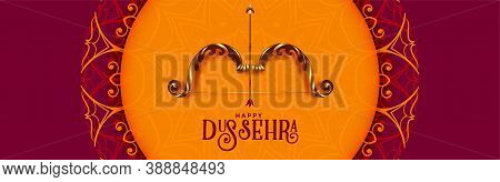Happy Dussehra Festival Traditional Banner With Bow And Arrow Vector