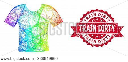 Spectrum Colored Wire Frame Dirty T-shirt, And Train Dirty Scratched Ribbon Watermark. Red Seal Incl