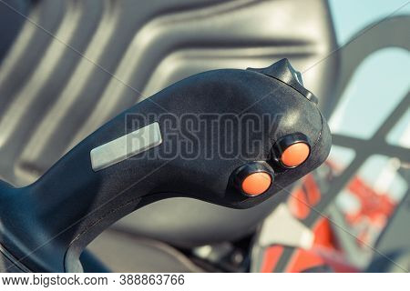 Operating Control Panel With Buttons In Agricultural Or Industrial Machine. Part And Detail Of Vehic