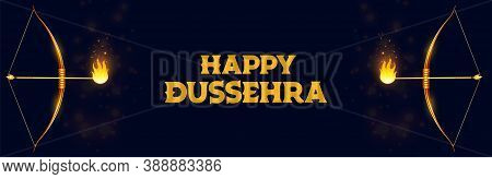 Happy Dussehra Celebration Banner With Bow And Flamed Arrow Vector