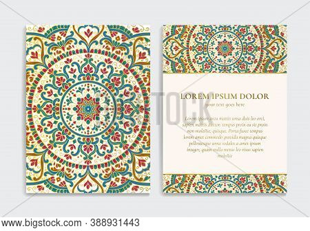 Colorful Luxury Invitation Card Design With Vector Mandala Pattern. Vintage Ornament Template. Can B