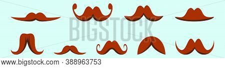 Set Of Moustache Modern Cartoon Icon Design Template With Various Models. Vector Illustration Isolat