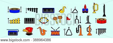 Set Of Marching Band Icon And Element Design With Various Models Vector Illustration Isolated On Blu