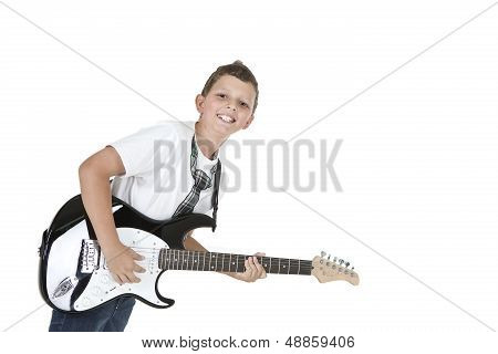 Smiling boy with electrical guitar