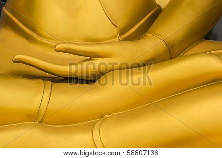 Close Up Golden Hand Of Buddha Statue