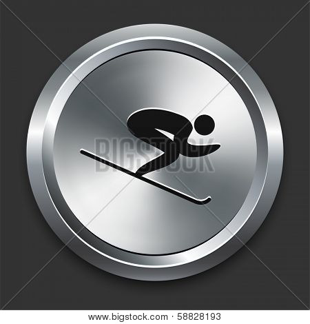 Skiing Icon on Metallic Button Collection